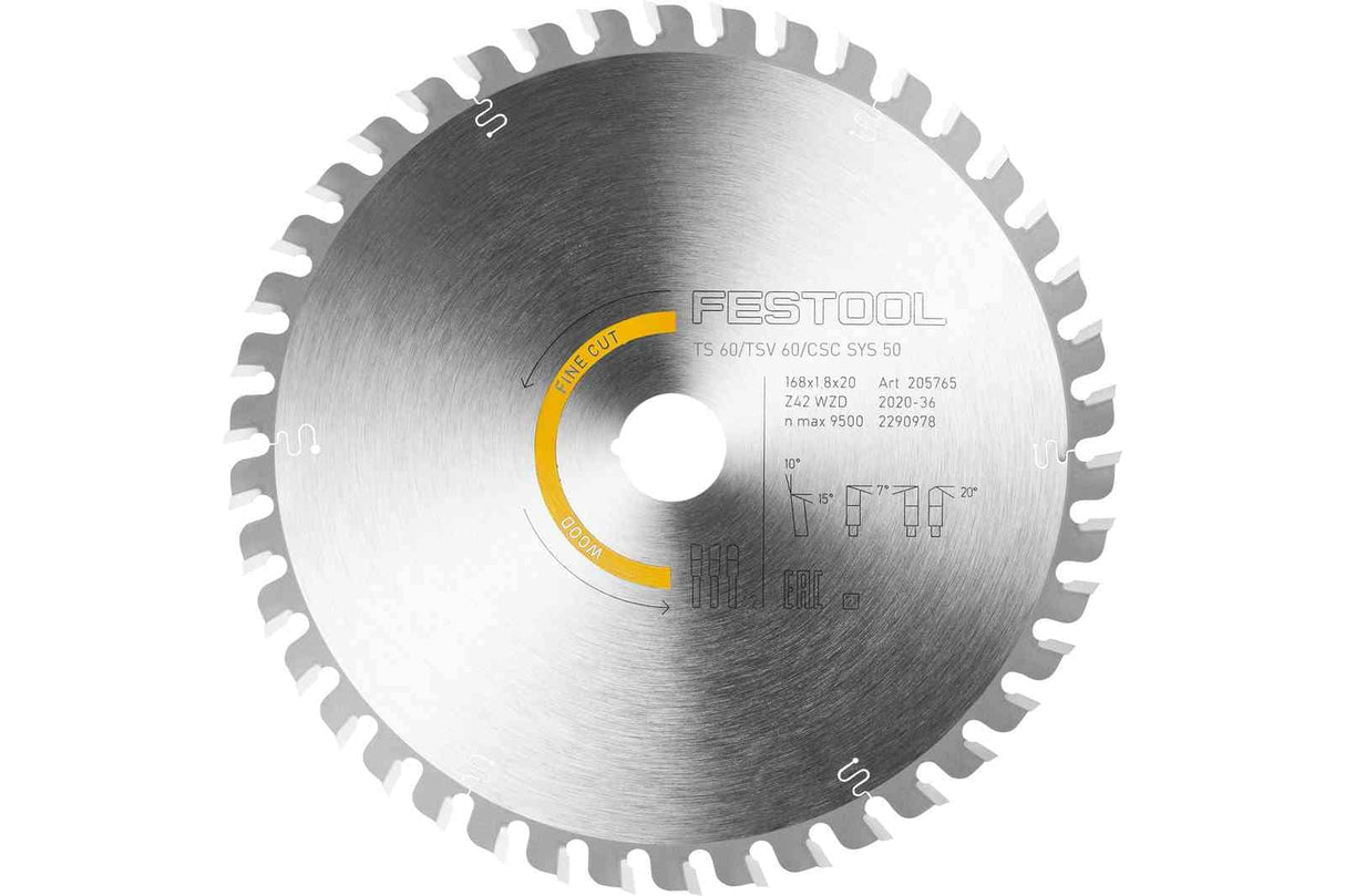 Festool Saw blade WOOD FINE CUT HW 168x1,8x20 WD42