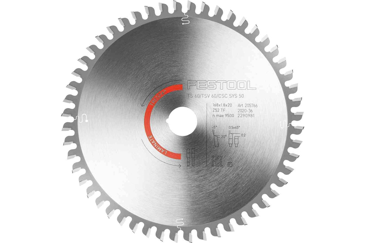 Festool Saw blade LAMINATE/HPL HW 168x1,8x20 TF 52