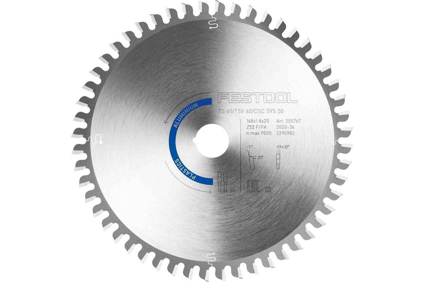 Festool Циркулярен диск ALUMINIUM/PLASTICS HW 168x1,8x20 F/FA 52