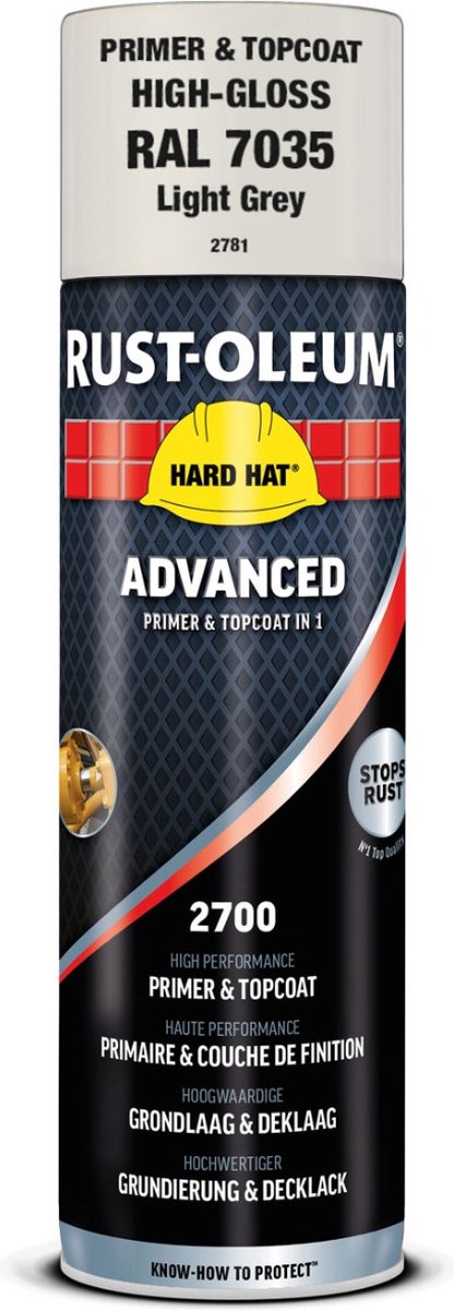 RUST OLEUM HARD HAT® ADVANCED Спрей грунд и топ лак в 1/Gloss light grey 500ml