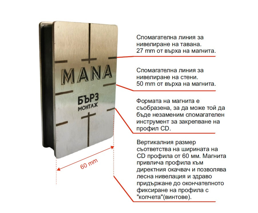 MANA Комплект магнити за монтаж на ГК в куфар — допълнителна снимка